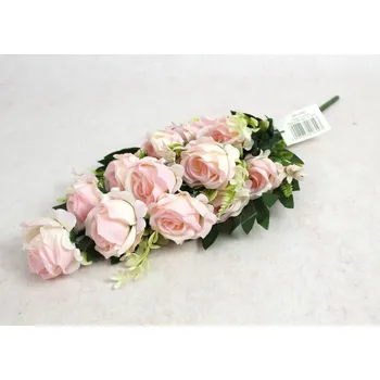 umělá květina Kytice RŮŽE s doplňky výška 50 cm, 12 stonků (12 květů 5x3 cm) světle RŮŽOVÁ