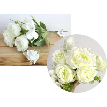 umělá květina Smíšená kytice RŮŽE, HORTENSIE výška 32 cm 7 stonků (5 květů 5-9 cm) BÍLÁ