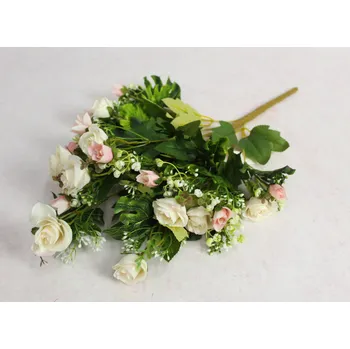 umělá květina Kytice RŮŽE s doplňky, výška 50 cm, 12 stonků (hlávky 2–4,5 cm) BÍLÁ