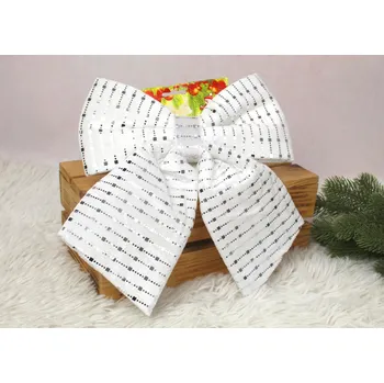 Vánoční ozdoba Ozdoba na vánoční stromeček KOKARDA velurová s flitry 28x25 cm STŘÍBRNÁ