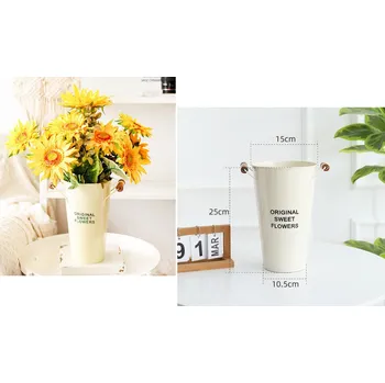 Váza Kovová váza s dřevěnými uchy 25x15x10,5 cm BÍLÁ