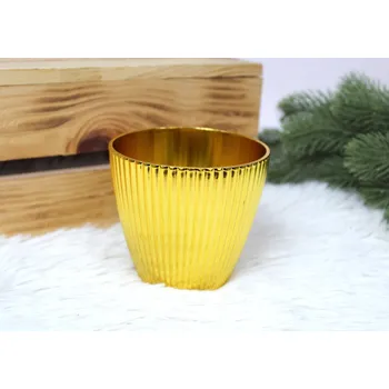 Květináč l Kryt, dekorativní květináč, vroubkovaný, ZLATÝ, plast, 9x8,5 cm