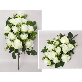 umělá květina Kytice RŮŽE výška 55 cm, 13 stonků (13 květů 9x6 cm) BÍLÁ