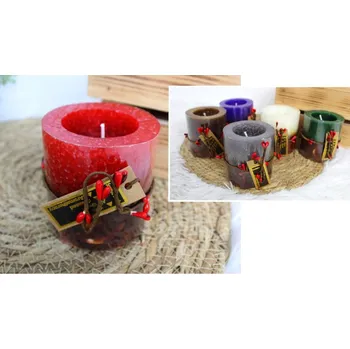 Svíčka Svíčka, svíčka s červenými kuličkami VÁLEC 7,5x7 cm MIX BAREV