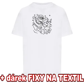 omalovánky Dětské vánoční tričko k vymalování - Santa na saních + 6ks Fixy na textil