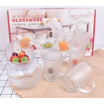 Sada 4 hrníčků 9x7,5 cm + 4 misek 12x5,5 cm s vlnovým vzorem