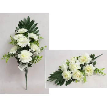 umělá květina Kytice CHRYZANTEMA s doplňky, výška 45 cm, 7 stonků (7 květů 9x3 cm) SMETANOVÁ