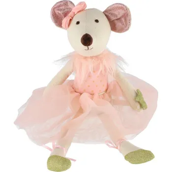 plyšák Myš/Myška baletka sedící látka 20cm růžová v sáčku 0+
