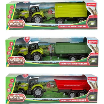 autíčko Traktor s vlekem plast 24cm na volný chod na baterie se světlem, zvukem 3 druhy v krabici 29x9cm