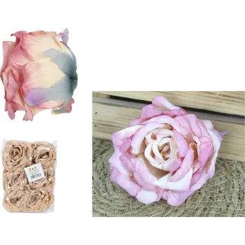 umělá květina Květinová hlava RŮŽE 11x7,5 cm RŮŽOVĚ-KRÉMOVÁ