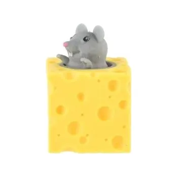 Gadget Antistresová mačkací hračka myška v sýru-šedá