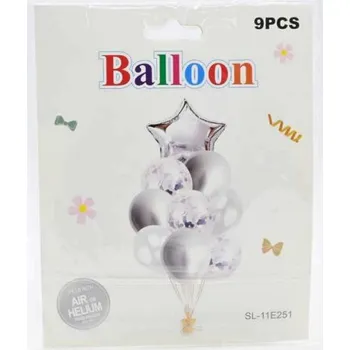 Balónky, sada 9 ks, stříbrné