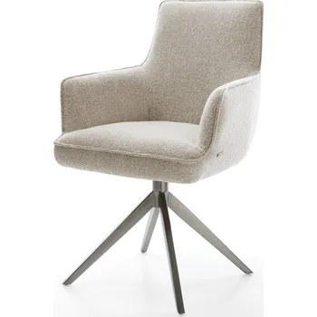 Jídelní židle DELIFE Jídelní židle Heira-Flex s područkami látka Měkký béžová křížová podnož široká grafitová 360° otočná houpací funkce taštičkové pružiny