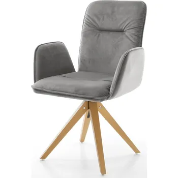 Jídelní židle DELIFE Jídelní židle Vinja-Flex samet šedá dřevěná podnož hranatá přírodní