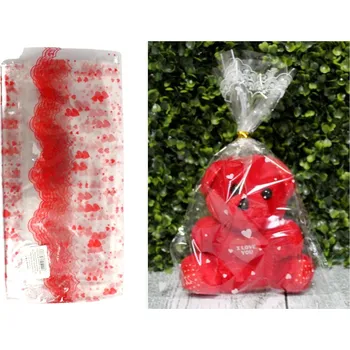 Potravinová fólie Fólie, dekorativní sáčky TRANSPARENTNÍ se srdíčky 35x50 cm, sada 100 ks