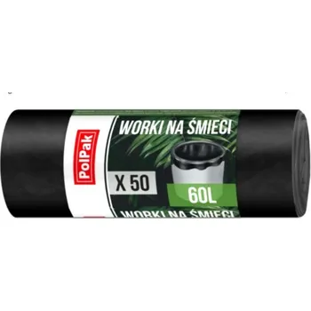 Pytle na odpadky POLPAK Odpadkové pytle HDPE 60 l, sada 50 ks, ČERNÉ – 1 role