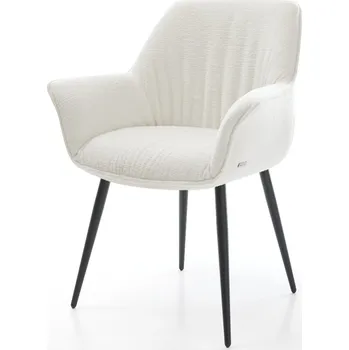 Jídelní židle DELIFE Jídelní židle Keila-Flex s područkami bouclé měkký béžová 4-nohá zúžená černá