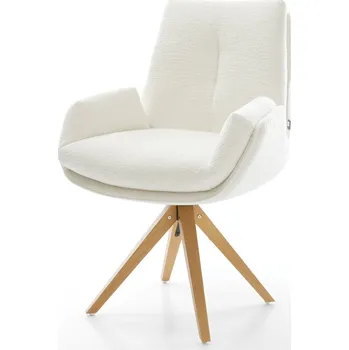 Jídelní židle DELIFE Jídelní židle Clea-Flex bouclé měkký béžová dřevěná podnož hranatá přírodní 180° otočný