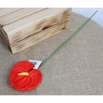 umělá květina Jednotlivý květ ANTURIUM gumový výška 60 cm (květ 14x12 cm) - červený