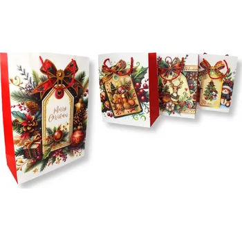 Dárková taška Dárková taška c holo tuhá VÁNOČNÍ VZOR 41x31x12 cm MIX VZORŮ