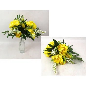 umělá květina Kytice CHRYZANTEMA s doplňky výška 40 cm, 9 stonků (12 květů 9-3 cm) ŽLUTÁ