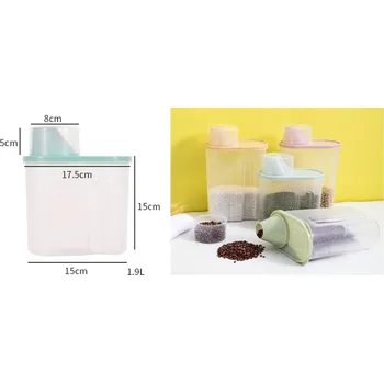 Dóza na potraviny Nádoba s víkem a odměrkou na skladování, modrá, PLAST, 15 x 17 x 15 cm