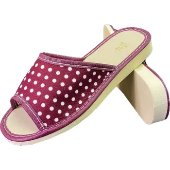 Dámské pantofle Dámské pantofle, žabky, pantofle s otevřenou špičkou, bordové s puntíky 03A01 – 1 pár
