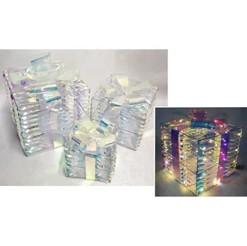 Dekorace na drátěném stojanu s holografickou fólií DÁREK sada 3 ks 90 LED