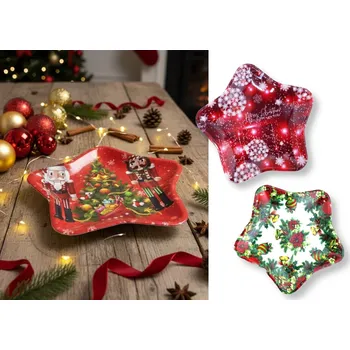 Vánoční dekorace Vánoční talíř na podložky HVĚZDA plastový 27x27x1,5 cm MIX VZORŮ
