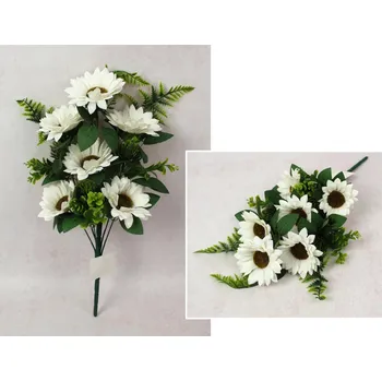 umělá květina Kytice GERBERA výška 48 cm, 9 stonků (6 květů 9x2,5 cm) BÍLÁ