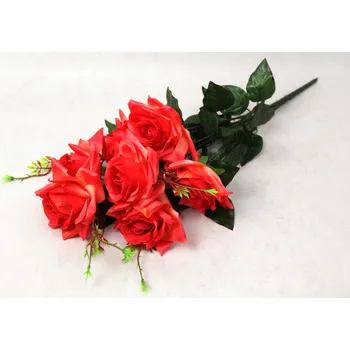 umělá květina Kytice RŮŽE výška 60 cm, 7 stonků (7 květů 12x6 cm) TMAVÁ KORÁLOVÁ