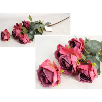 umělá květina Květ RŮŽE výška 62 cm (5 květů 4x6,5 cm) šedý list RŮŽOVÁ TMAVÁ