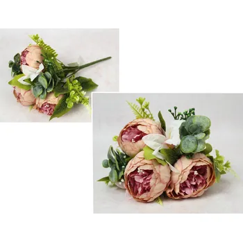 umělá květina Smíšená kytice PIVOŇA, LILIE výška 32 cm, 7 stonků (5 květů 11-8 cm) ŠPINAVÁ RŮŽOVÁ