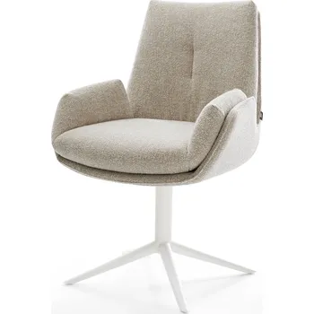 Jídelní židle DELIFE Jídelní židle Clea-Flex látka Měkký béžová křížová podnož bílá 360° otočný houpací funkce