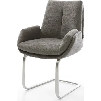 Jídelní židle DELIFE Jídelní židle Clea-Flex bouclé měkký tmavě béžová konzolová podnož plochá nerezová ocel