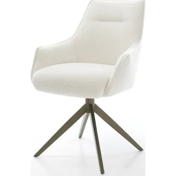 Jídelní židle DELIFE Jídelní židle Alja-Flex s područkami bouclé měkký béžová křížová podnož široká titanová barva 360° otočný houpací funkce taštičkové pružiny