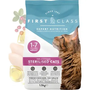 Krmivo pro kočku First Class Sterilised 1,5 kg – suché krmivo pro sterilizované kočky s příchutí kuřete