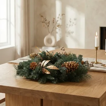 Vánoční dekorace Home Styling Collection Vánoční věnec, zlaté zdobení, 60 x 13 cm