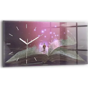 Hodiny Minimalistické Horizontální Skleněné Nástěnné Hodiny Abstrakce Kniha 60x30 cm