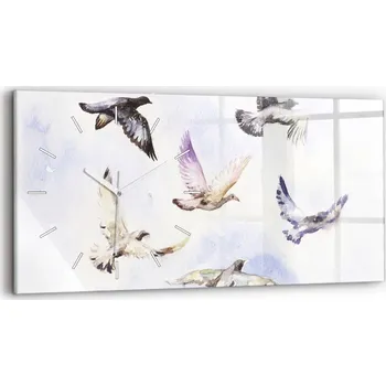 Hodiny Moderní skleněné nástěnné hodiny s potiskem, rozměr 60x30 cm – Létající ptáci