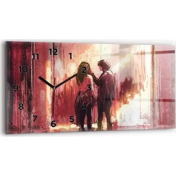 Hodiny Moderní skleněné nástěnné hodiny s potiskem 60x30 cm Mladý zamilovaný pár