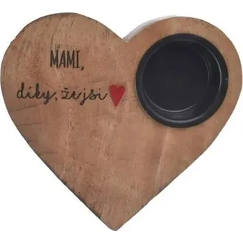 Bytová dekorace Svícen z mangového dřeva ORION Srdce, Mami