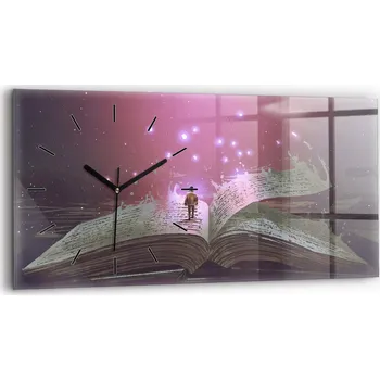 Hodiny Horizontální Skleněné Hodiny Minimalistické Nástěnné Abstrakce kniha 60x30 cm