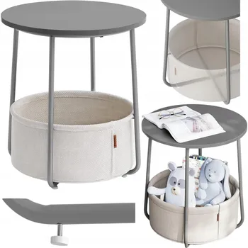 Konferenční stolek Stolek Songmics kulatý šedý s košem 45x50 cm