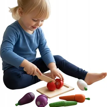 Dřevěná hračka Dřevěná zelenina na suchý zip pro řezání prkénka nůžek 14el. 18+ YY-3438 DÁREK