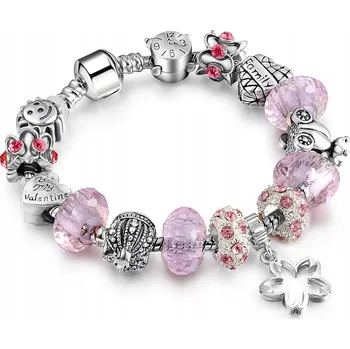 Náramek Bransoletka modulární Charms Beads Růžová Hvězda Koruna Slunce