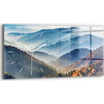 Hodiny Horizontální skleněné nástěnné hodiny do obýváku s motivem horské krajiny 60x30 cm