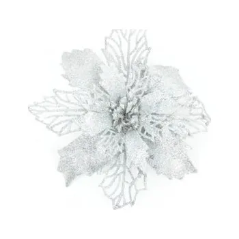 umělá květina BETLÉMSKÁ HVĚZDA - POINSECJA STŘÍBRNÁ 16 cm