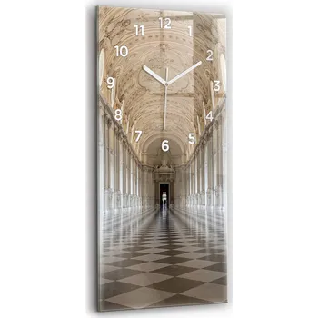 Hodiny Skleněné nástěnné hodiny do kanceláře s grafikou Muzeum La Veneria Reale 30x60 cm