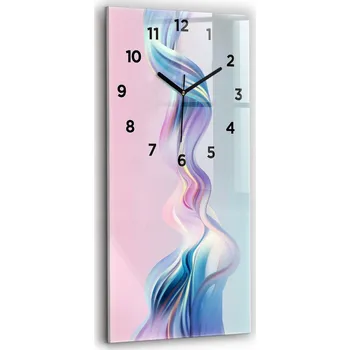 Hodiny Vertikální skleněné nástěnné hodiny do obýváku Pastelová abstrakce vlny 30x60 cm